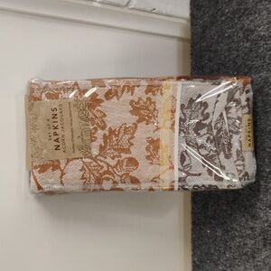 Elegant Brown, Green, and Gold Jacquard Napkins - Set of 4